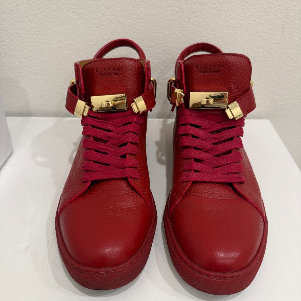 Buscemi 100mm Red Leather High-Top Sneakers Men’s US 11 (EU 44) w/ Box - Picture 4 of 8